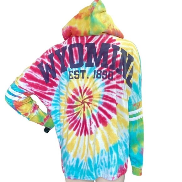 Basix of America Colorful Spin-Art/Tie Dye Wyoming Hoodie Sz L 142G - Picture 2 of 8